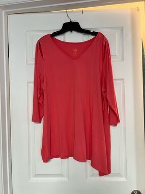 Belle by Kim Gravel Coral Cold-Shoulder V-Neck Tunic